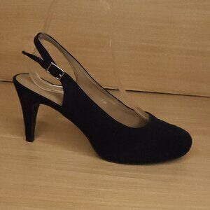 Jellypop Navy Blue Faux Suede Slingback Heels 7.5